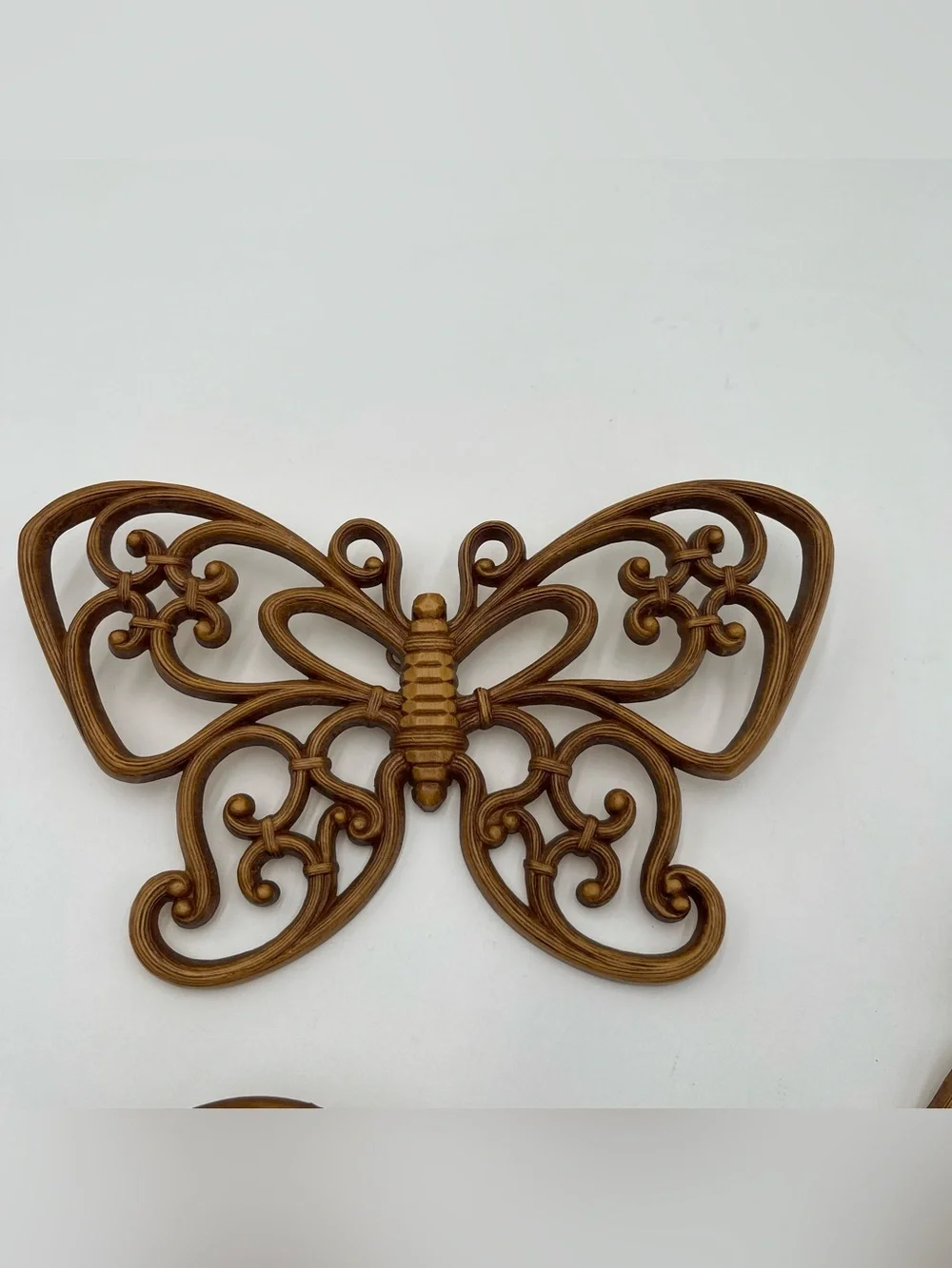 Vintage 1978 Homco Butterfly Wall Decor Set of 3 Faux Wicker Wood MCM Retro